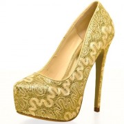 Lasonia Lace Embroidery Glitter Dress Pumps Lm4897 Black, Gold or Silver - Platforms - $54.99 