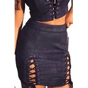 Laucote Womens Sexy High Waist Lace Up Bodycon Faux Suede Split Tight Mini Skirt - Skirts - $4.76 
