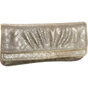 Lauren Merkin Allie Metallic Textured Snake-Print Zip Trim Clutch Champagne - Clutch bags - $129.19 
