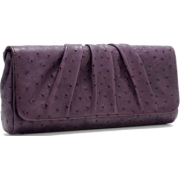 Lauren Merkin Caroline Women's Evening Exotic Leather Clutch Purple Ostrich Calfskin - Torby z klamrą - $250.00  ~ 214.72€