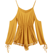 Layered Tassels Cold Shoulder Romper - Overall - 