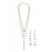 Layered Charm Necklace with 6 Stud Earrings - Earrings - $5.99 