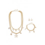 Layered Charm Necklace with Bracelet and Earrings - Earrings - $6.99 