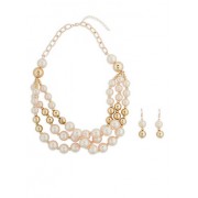 Layered Faux Pearl Beaded Necklace with Earrings - Earrings - $6.99 