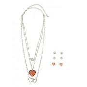 Layered Heart Necklace with Stud Earrings - Brincos - $5.99  ~ 5.14€
