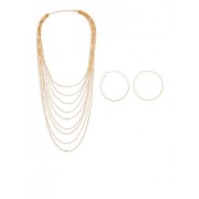 Layered Metallic Necklace and Hoop Earrings - Earrings - $6.99 