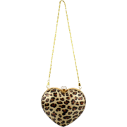 Leopard Animal Print Heart Shaped Hard Case Clutch Baguette Evening Bag Handbag Purse w/Chain Strap - Hand bag - $38.50 