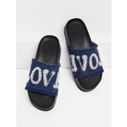Letter Pattern Denim Sandals With Jewelry - Sandals - $32.00 