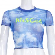 Letter print contrast color smudge blue - Košulje - kratke - $17.99  ~ 114,28kn