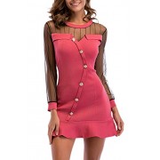 Lettre d'amour Women Mesh Sheer Ruffle Patchwork Bodycon Knitted Mini Dress - Dresses - $39.99 