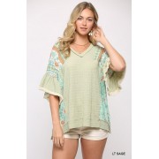 Light Sage Texture Knit And Print Mixed Hi Low Hem Top - Tunika - $66.00  ~ 56.69€