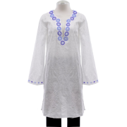 Lilly Pulitzer White Embroidered Bridget Tunic Top With Beaded Caftan Neckline - Tunike - $149.99  ~ 128.82€