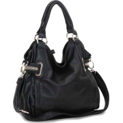 Linked-chain Accents Top Double Handle Daybag Soft Hobo Office Tote Satchel Shoulder Bag Handbag Purse Black - Hand bag - $39.50 