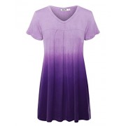 Lock and Love LL Womens Dip Dye V Neck Short Sleeve Pleats Tunic Top - Made in USA - Košulje - kratke - $25.64  ~ 162,88kn