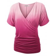 Lock and Love LL Womens V Neck Short Sleeve Wrap Front Ombre Dolman Top - Made In USA - Košulje - kratke - $25.64  ~ 162,88kn