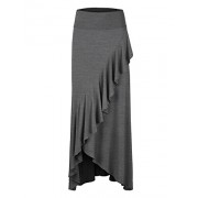 Lock and Love LL Womens Wrapped High Low Ruffle Maxi Skirt - Made In USA - Skirts - $25.64 