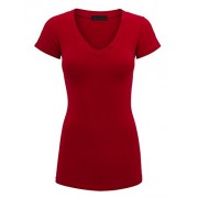Lock and Love Women's Basic Slim Fitted Short Sleeve Casual V Neck Cotton T Shirt - Camisa - curtas - $12.95  ~ 11.12€