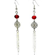 Long Red Rondelle Silver Chain Earrings - Aretes - $17.35  ~ 14.90€
