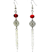 Long Red Rondelle Silver Chain Earrings - イヤリング - $17.35  ~ ¥1,953