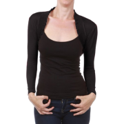 Long Sleeved Stretch Smock Ruffle Trim Collar Cropped Open Bolero Jacket Shrug - Jacket - coats - $19.99 