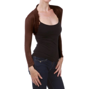 Long Sleeved Stretch Smock Ruffle Trim Collar Cropped Open Bolero Jacket Shrug - Jacket - coats - $19.99 