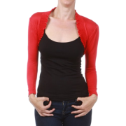 Long Sleeved Stretch Smock Ruffle Trim Collar Cropped Open Bolero Jacket Shrug - Jacket - coats - $19.99 