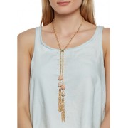 Long Beaded Metallic Tassel Necklace with Earrings - Aretes - $6.99  ~ 6.00€