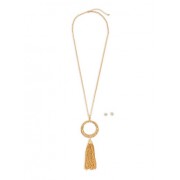 Long Metallic Tassel Necklace with Stud Earrings - Earrings - $6.99 
