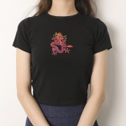 Long totem embroidered high waist slim slimming T-shirt top - Рубашки - короткие - $25.99  ~ 22.32€