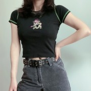 Longtu embroidery personality ins style slim slimming T-shirt - Рубашки - короткие - $27.99  ~ 24.04€