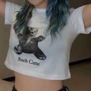 Loose and thin bear print short navel T-shirt - Camicie (corte) - $19.99  ~ 17.17€