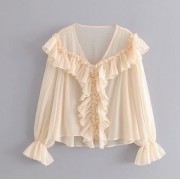 Loose wild wooden ear V-neck chiffon per - Košulje - kratke - $27.99  ~ 177,81kn