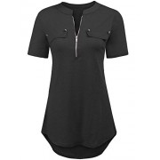 LuckyMore Womens Summer V Neck Short Sleeve Zipper Shirts Casual Blouse Tunic Tops - T恤 - $13.99  ~ ¥93.74