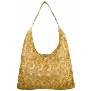 Luscious Feather like Pattern Handmade Beaded Shopper Hobo Handbag Satchel Purse Tote Bag Gold - Hand bag - $35.50 