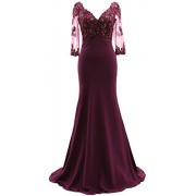 MACloth 3/4 Sleeves Illusion V Neck Mother Of The Bride Dress Lace Evening Gown - Dresses - $528.00 