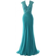 MACloth Elegant V Neck Evening Formal Gown Lace ChiffonMother Of The Bride Dress - Obleke - $488.00  ~ 419.14€