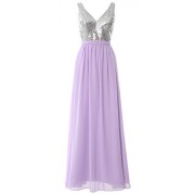 MACloth Women Straps V Neck Sequin Maxi Bridesmaid Dress 2017 Simple Prom Gown - Dresses - $248.00 