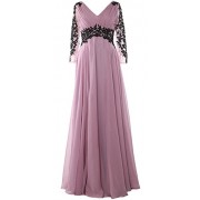 MACloth Women V Neck Mother Of The Bride Dress Long Sleeve Formal Evening Gown - Dresses - $488.00 