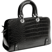 MAHDIS Vintage Style Faux Crocodile Print Top Double Handle Doctor Style Bowler Shopper Tote Bag Satchel Handbag Purse Black - Hand bag - $29.50 