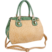 MARISSA Chic Ostrich-embossed Office Tote Top Double Handle Doctor Style Handbag Satchel Purse Shoulder Bag Green - Hand bag - $21.50 