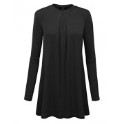 MBJ Womens Round Neck Long Sleeve Pleats Detail Tunic Top - Made In USA - Shirts - $25.64 