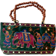 MG Decor Madhu's Collection Hand Bag/Purse Fabric Elephant with Natural Wood Bead Handles - ハンドバッグ - $17.99  ~ ¥2,025