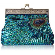 MG Collection Nisha Beaded Sequin Peacock Clutch - Accessories - $32.50 