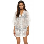MG Collection Sheer White Crochet Swimsuit Coverup/Fashion V Neck Beach Dress - Swimsuit - $9.99 