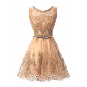 MILANO BRIDE Cheap Cocktail Dress Short Prom Party Dress Applique Belt Tulle - ワンピース・ドレス - $32.32  ~ ¥3,638