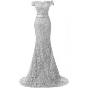 MILANO BRIDE Stunning Mermaid Evening Dress Off-the-Shoulder Sweetheart Lace-14-Ivory - Dresses - $125.69 