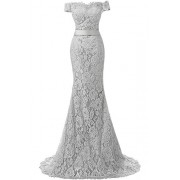 MILANO BRIDE Stunning Mermaid Evening Dress Off-the-Shoulder Sweetheart Lace-14-Ivory - Vestiti - $125.69  ~ 107.95€