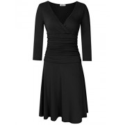 MISSKY Dress for Women Cap Sleeve V Neck Crossover Wrap Ruched Waist Knee Length Summer Dresses for Women - Dresses - $16.99 