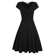 MISSKY Women's A Line V Neck Long Sleeve Elegant Dress Slim Knee Length Swing Casual Dress - Dresses - $15.99 