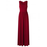MISSKY Women's Sleeveless Round Neck Pocket Solid Ruched Casual Summer Swing Maxi Dress - sukienki - $7.46  ~ 6.41€